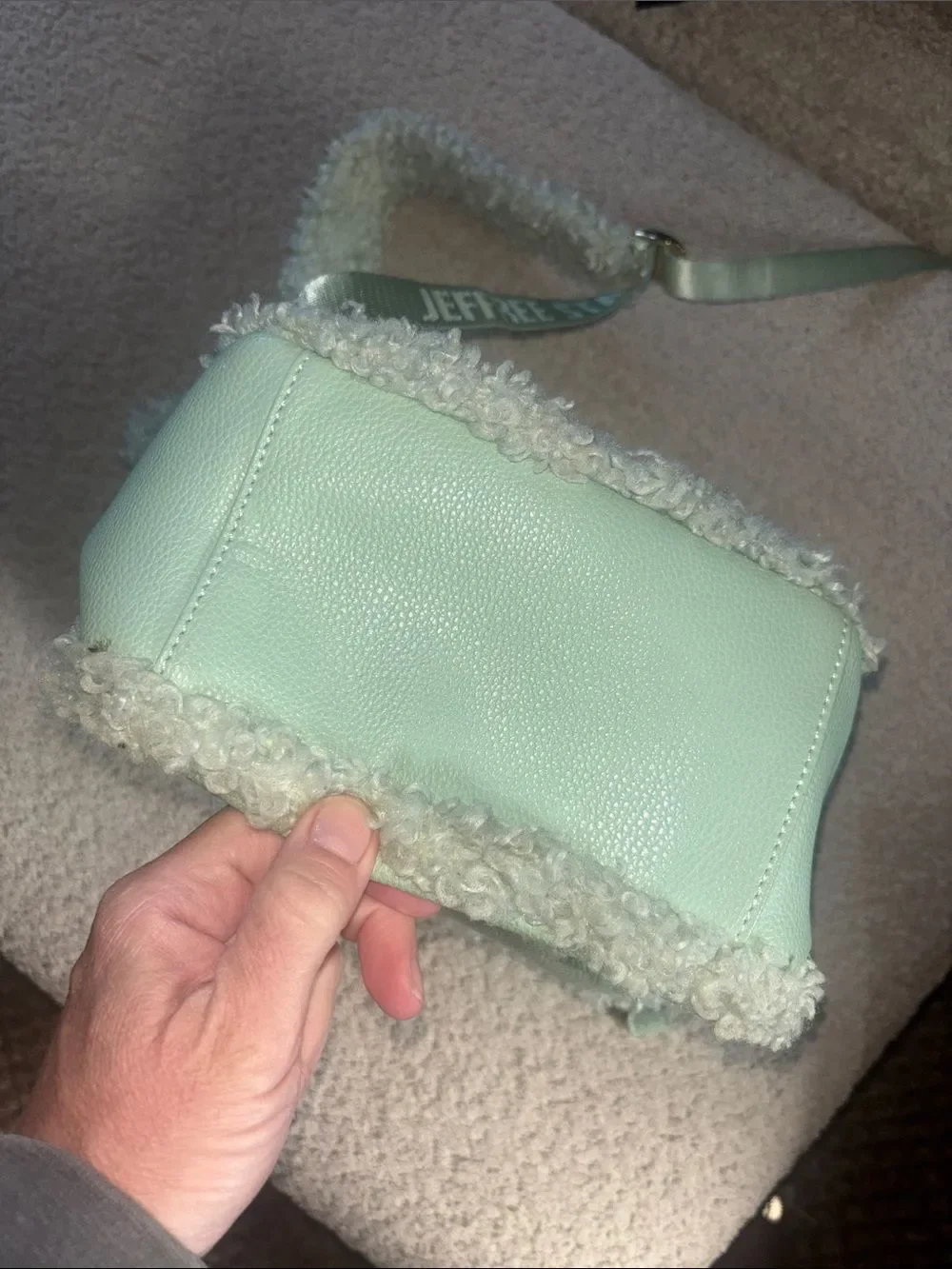 Mint Sherpa Trim Mini Backpack - Unbranded